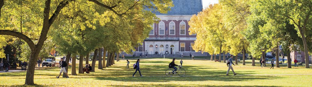 Students walking on the campus mall